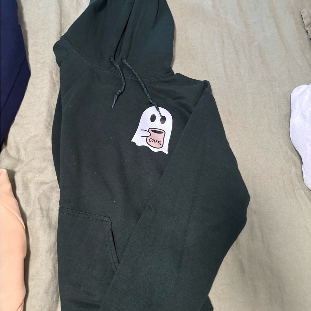 Green Hoodie with Ghost Coffee Design